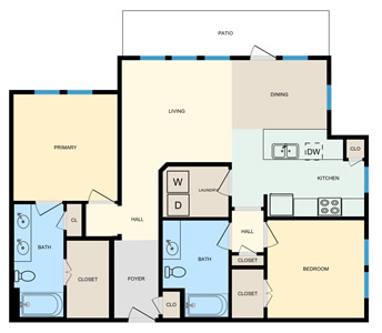 Two Bedroom / Two Bath - 1,050 Sq. Ft.*